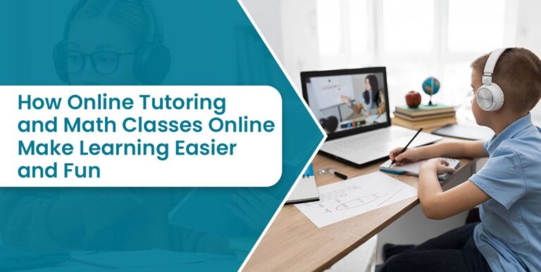 Student attending an online math tutoring class at home