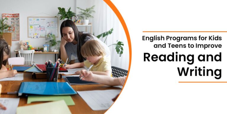 Teacher guiding kids during English reading and writing practice at home